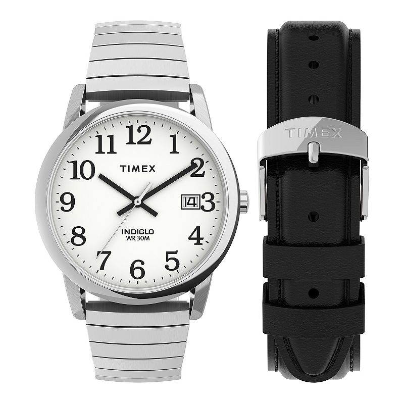 Timex® Easy Reader® Men's Expansion Band Watch & Leather Strap Box Set - TWG025400JT, Size: Medium, Silver Tone