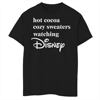 Disney's Boys 8-20 Christmas Hot Cocoa Cozy Sweaters Watching Disney Graphic Tee