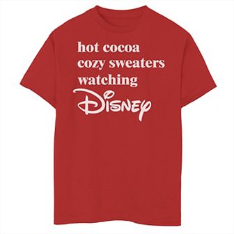 Disney's Boys 8-20 Christmas Hot Cocoa Cozy Sweaters Watching Disney Graphic Tee