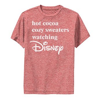 Disney's Boys 8-20 Christmas Hot Cocoa Cozy Sweaters Watching Disney Performance Graphic Tee