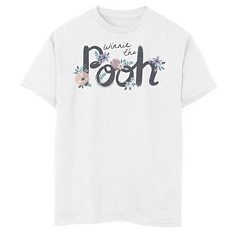 Disney's Winnie The Pooh Boys 8-20 Floral Cursive Name Text Graphic Tee