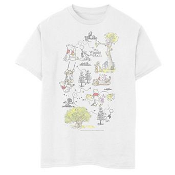 Disney's Winnie The Pooh Boys 8-20 Group Shot Map Of 100 Acre Wood Graphic Tee