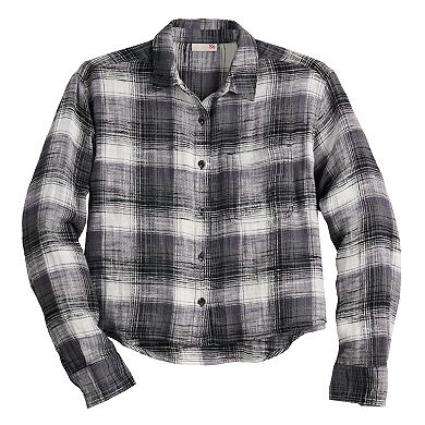 Juniors' SO® Cropped Flannel Shirt