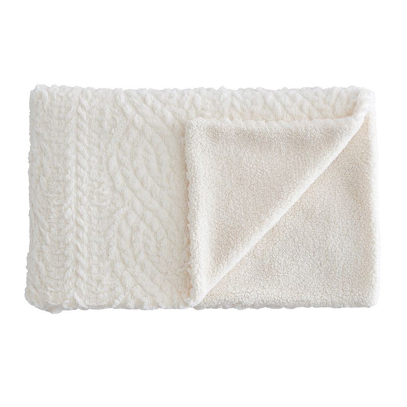 G.H. Bass & Co. Cable Knit Pinsonic Sherpa Throw, White
