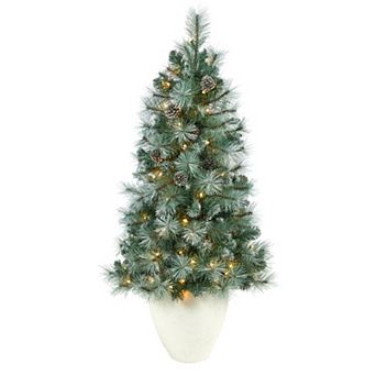 nearly natural 4-ft. Flocked British Columbia Mountain Pine 100-Light Artificial Christmas Tree