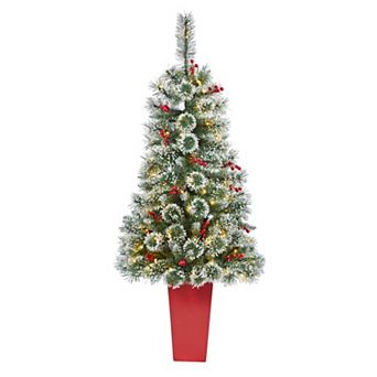 nearly natural 4-ft. 100-Light Frosted Swiss Pine LED Artificial Christmas Tree