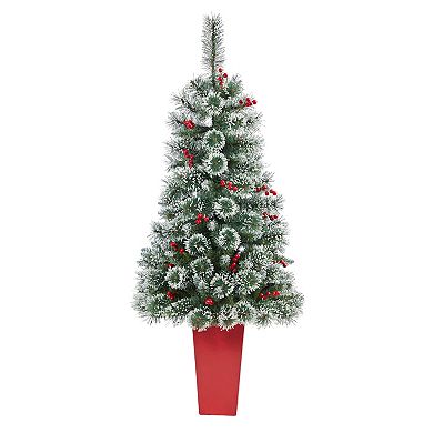 nearly natural 4-ft. 100-Light Frosted Swiss Pine LED Artificial Christmas Tree