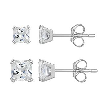 Taylor Grace 10k Gold 3 mm & 4 mm Square Cubic Zirconia Stud Earring Set