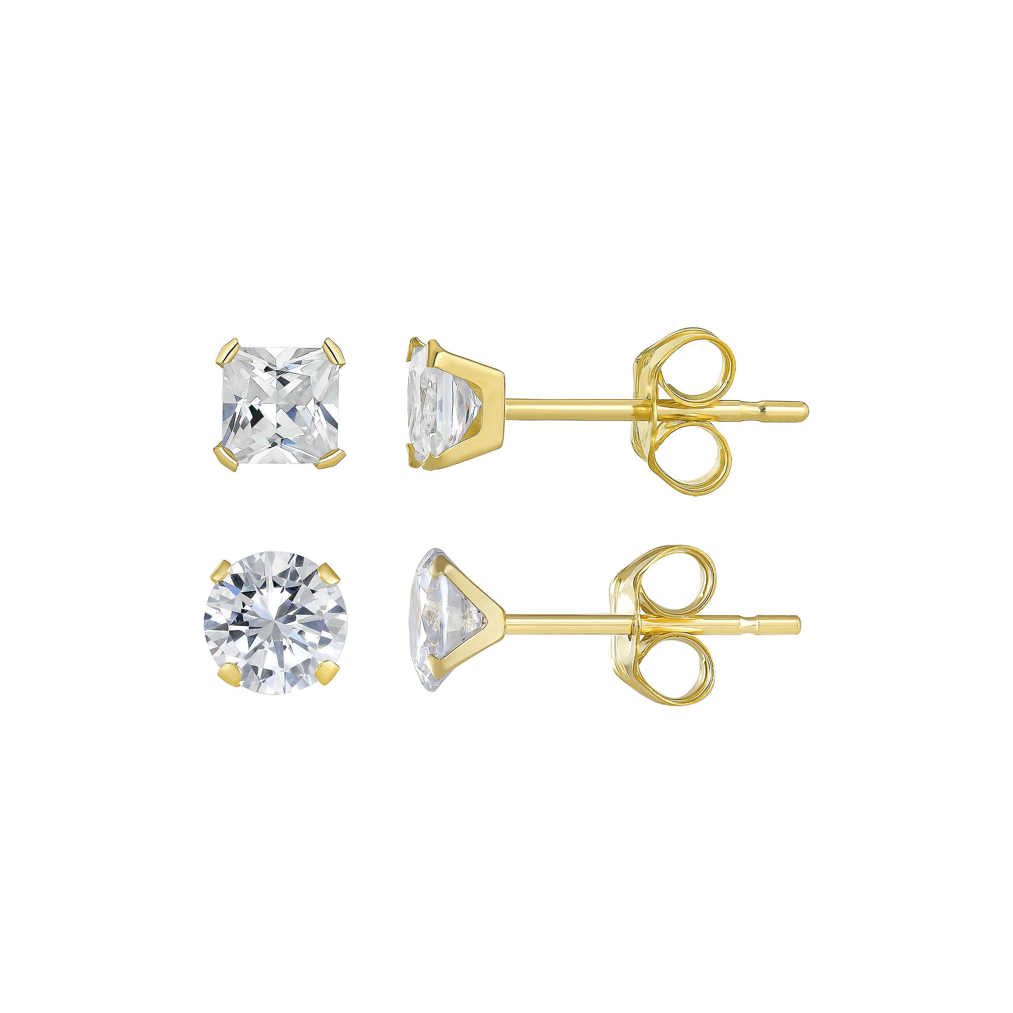 Taylor Grace 10k Gold 4 mm Square & 5 mm Round Cubic Zirconia Earring Set, 
