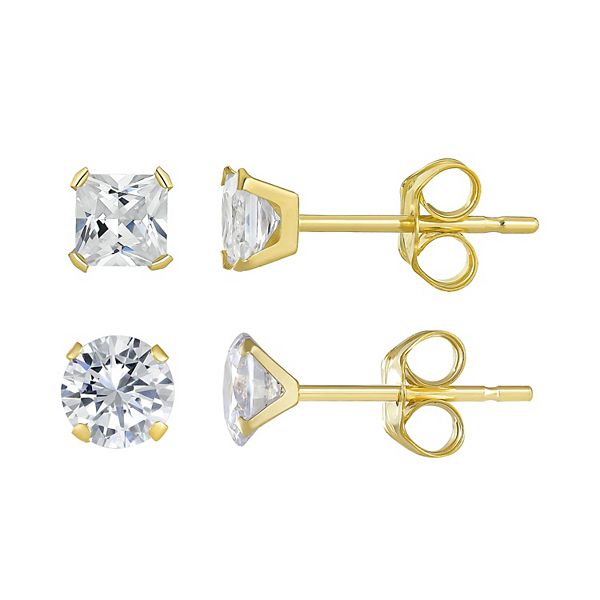 Taylor Grace 10k Gold 4 mm Square & 5 mm Round Cubic Zirconia Earring Set