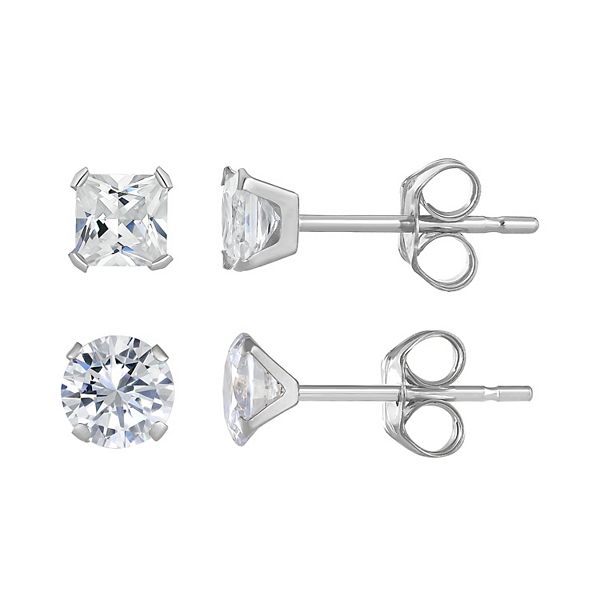Taylor Grace 10k Gold 4 mm Square & 5 mm Round Cubic Zirconia Earring Set