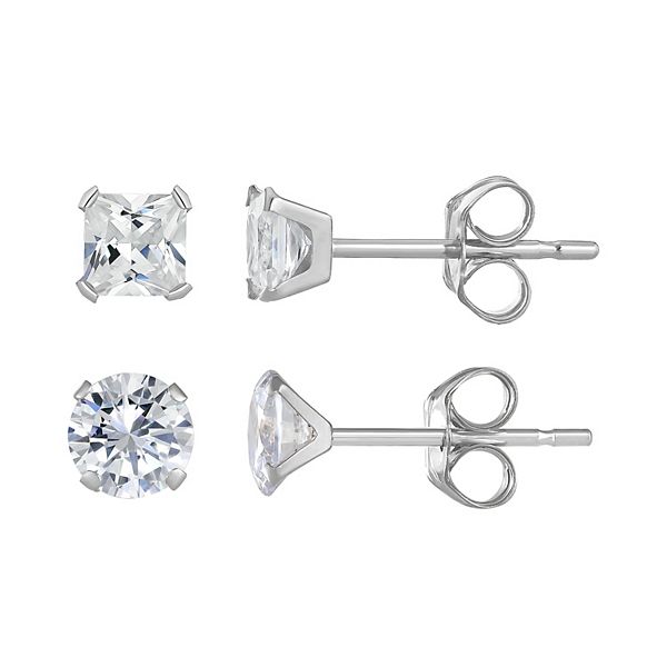 Taylor Grace 10k Gold 4 Mm Square & 5 Mm Round Cubic Zirconia Earring Set