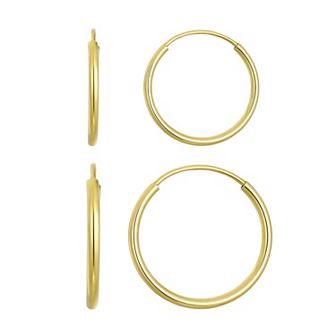 Taylor Grace 10k Gold 10 mm & 12 mm Endless Tube Hoop Earring Set