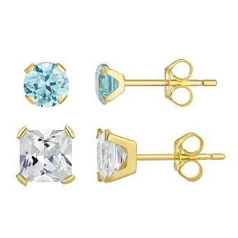 Taylor Grace 10k Gold 4 mm White & Blue Cubic Zirconia Stud Earring Set