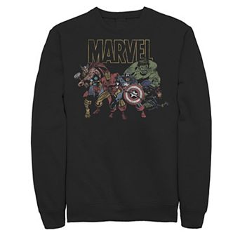 Men's Marvel Avengers Group Action Pose Distressed Logo Outline Sweatshirt