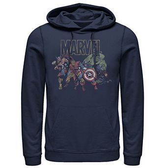 Men's Marvel Avengers Group Action Pose Distressed Logo Outline Hoodie
