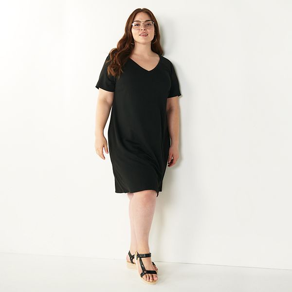 Plus Size Nine West French-Terry V-Neck Flutter-Sleeve T-Shirt Dress