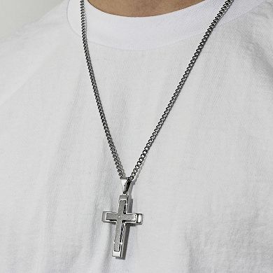 Steel Nation Men's Stainless Steel Diamond Accent Stacked Cross Pendant Necklace