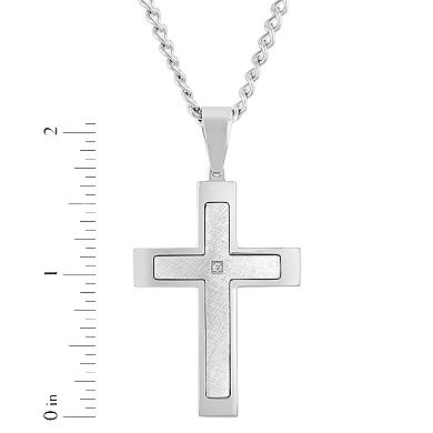 Steel Nation Men's Stainless Steel Diamond Accent Stacked Cross Pendant Necklace