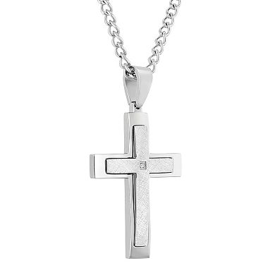 Steel Nation Men's Stainless Steel Diamond Accent Stacked Cross Pendant Necklace