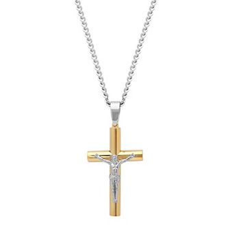 Steel Nation Men's Gold Tone Ion-Plated Crucifix Pendant Necklace