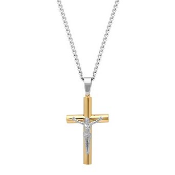 Steel Nation Men's Gold Tone Ion-Plated Crucifix Pendant Necklace