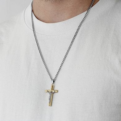 Steel Nation Men's Gold Tone Ion-Plated Crucifix Pendant Necklace