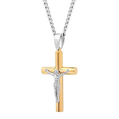Steel Nation Men's Gold Tone Ion-Plated Crucifix Pendant Necklace