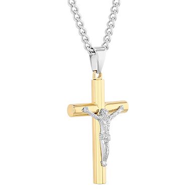 Steel Nation Men's Gold Tone Ion-Plated Crucifix Pendant Necklace