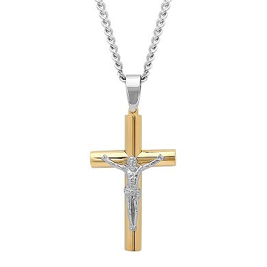 Steel Nation Men's Gold Tone Ion-Plated Crucifix Pendant Necklace