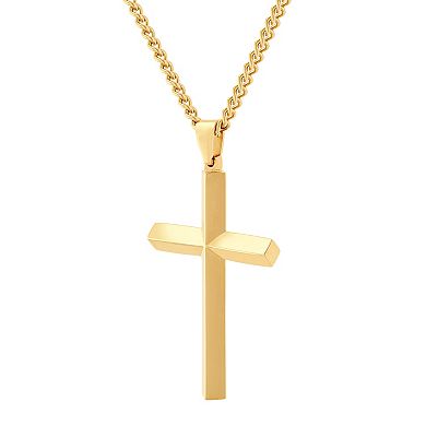 Steel Nation Men's Gold Tone Ion-Plated Beveled Cross Pendant Necklace