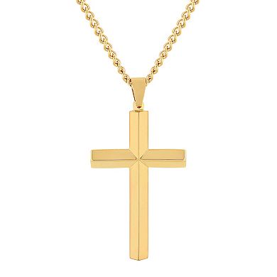 Steel Nation Men's Gold Tone Ion-Plated Beveled Cross Pendant Necklace