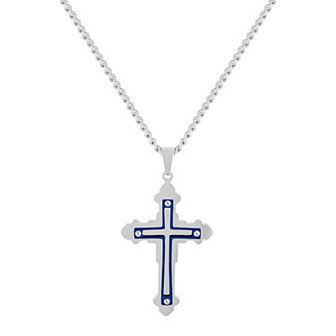 Steel Nation Men's Blue Ion-Plated Stainless Steel Cross Pendant Necklace