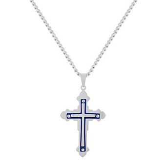 Steel Nation Men's Blue Ion-Plated Stainless Steel Cross Pendant Necklace