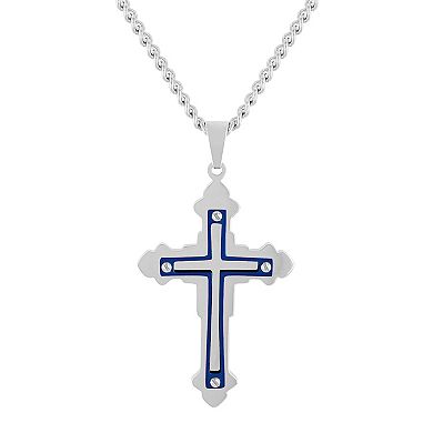 Steel Nation Men's Blue Ion-Plated Stainless Steel Cross Pendant Necklace