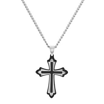 Steel Nation Men's Black Ion-Plated Stainless Steel Ornate Cross Pendant Necklace
