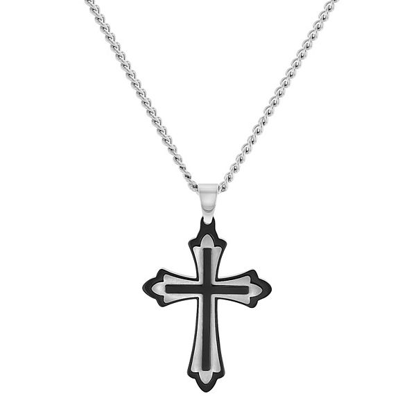 Steel Nation Men's Black Ion-Plated Stainless Steel Ornate Cross ...