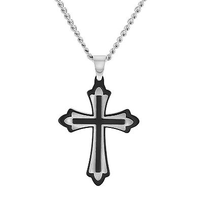 Steel Nation Men's Black Ion-Plated Stainless Steel Ornate Cross Pendant Necklace