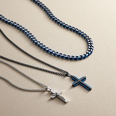 Steel Nation Men's Black Blue Ion-Plated Stacked Cross Pendant