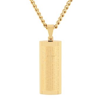 Steel Nation Men's Gold Tone Ion-Plated The Lord's Prayer Pendant Necklace
