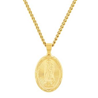 Steel Nation Men's Gold Tone Ion-Plated Stainless Steel Religious Medallion Pendant Necklace