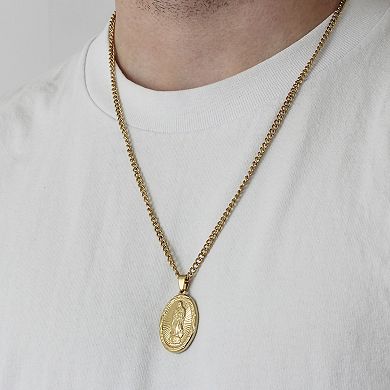 Steel Nation Men's Gold Tone Ion-Plated Stainless Steel Religious Medallion Pendant Necklace