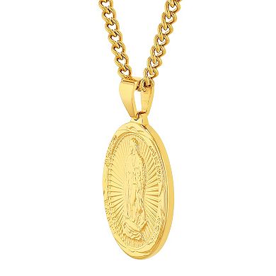 Steel Nation Men's Gold Tone Ion-Plated Stainless Steel Religious Medallion Pendant Necklace
