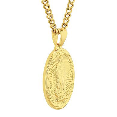 Steel Nation Men's Gold Tone Ion-Plated Stainless Steel Religious Medallion Pendant Necklace