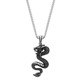 Steel Nation Men's Black Ion-Plated Dragon Pendant Necklace