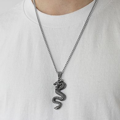 Steel Nation Men's Black Ion-Plated Dragon Pendant Necklace