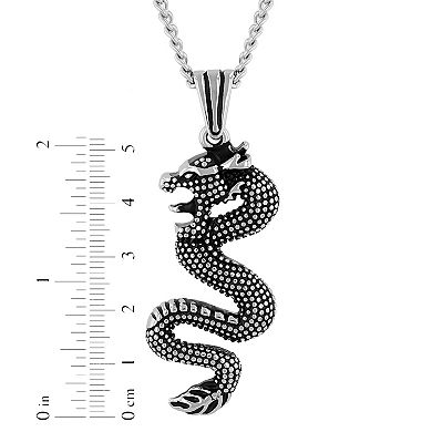 Steel Nation Men's Black Ion-Plated Dragon Pendant Necklace