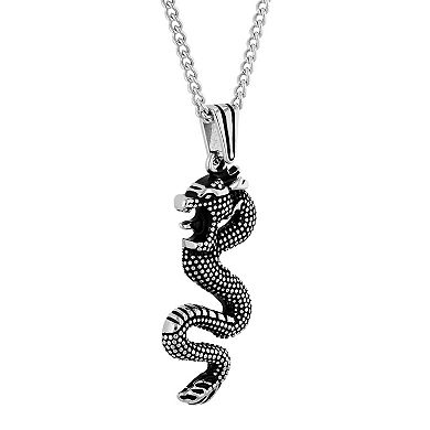 Steel Nation Men's Black Ion-Plated Dragon Pendant Necklace