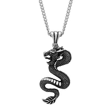 Steel Nation Men's Black Ion-Plated Dragon Pendant Necklace