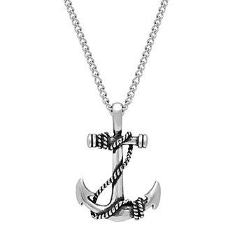 Steel Nation Men's Stainless Steel Anchor Pendant Necklace